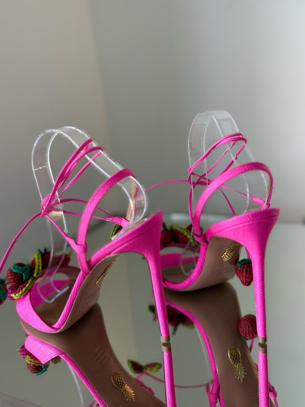 New AQUAZZURA Strawberry Punch embellished raffia sandals 41 $1,150 - Picture 8 of 12